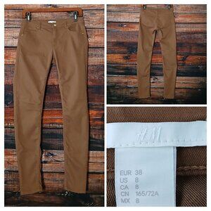 H&M Pants Size 8 Skinny Mid Rise Brown Twill Stretch